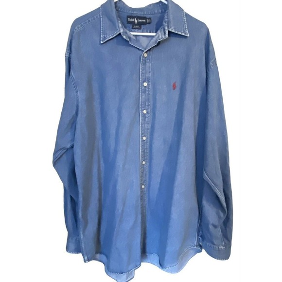 RALPH Lauren Shirt Blaire Cotton Men’s Denim Shirt Size XL Blue Long Sleeve - Picture 1 of 8